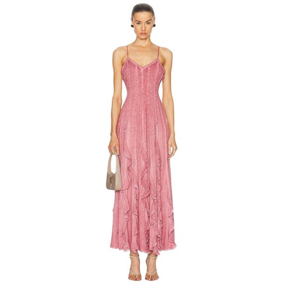 ROCOCO SAND for FWRD Gaia Long Dress in Nude Pink Medium New Womens Maxi - Picture 9 of 9